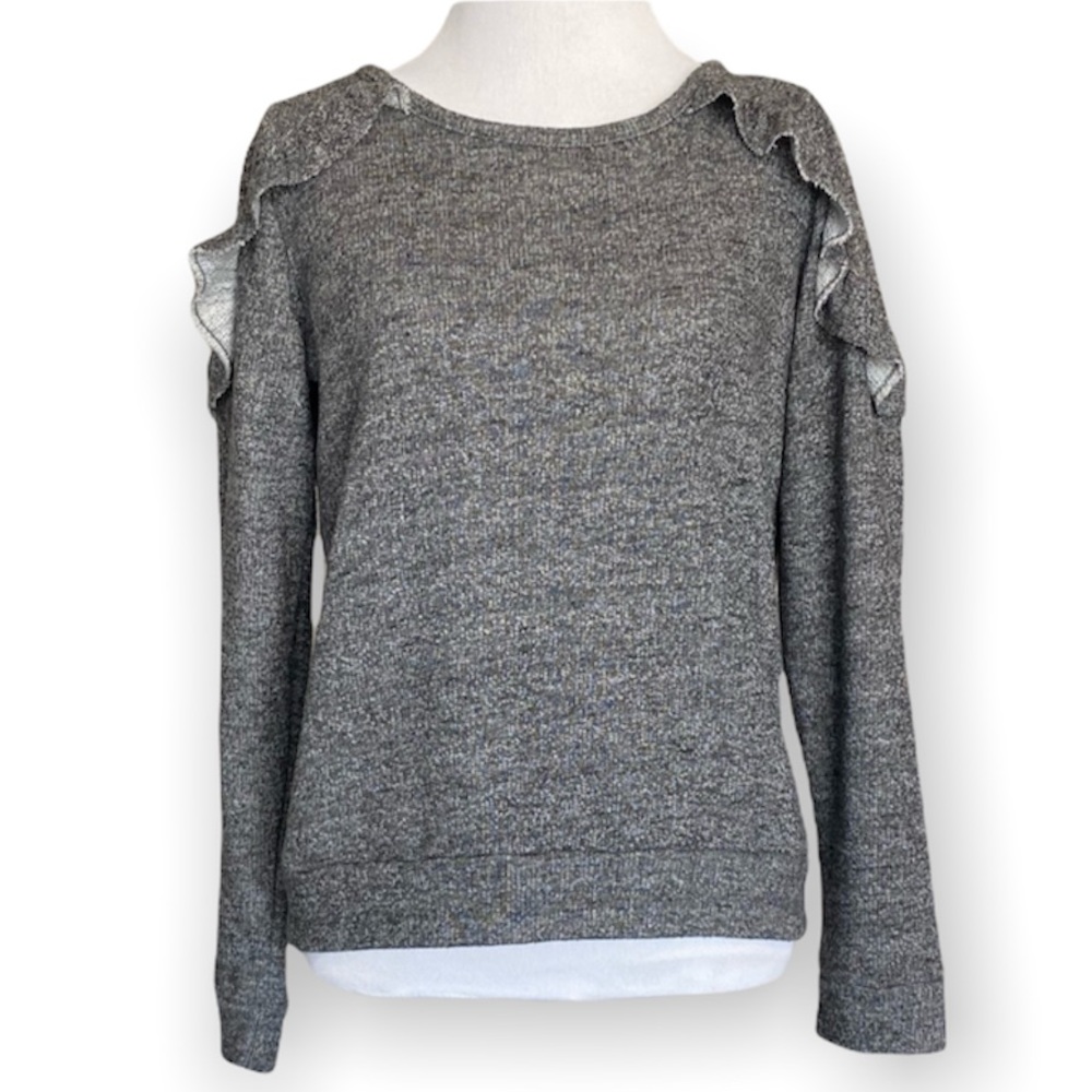 DEREK HEART M Gray Ruffle Cap Sweater